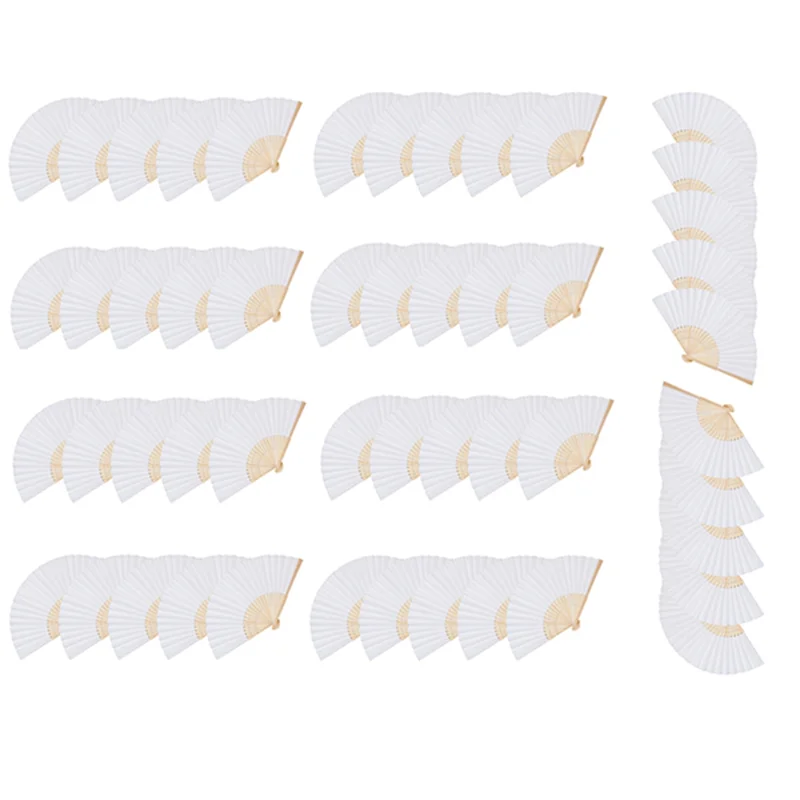 50Pcs Wedding Hand Fans Paper Fan White Handheld Fan Chinese Bamboo Folding Fan for Party Supplies/Home Decor/DIY Gift