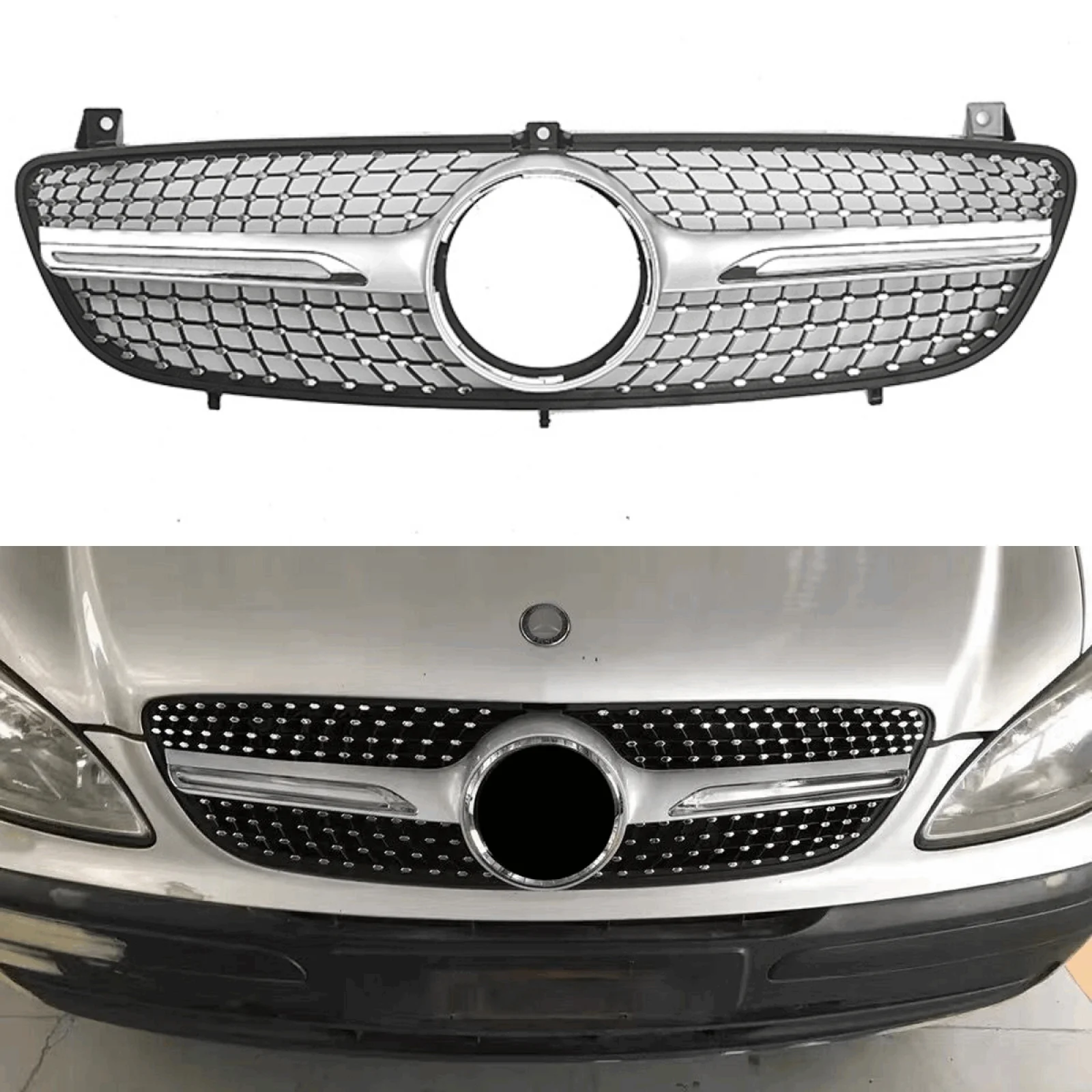 

Для Mercedes-Benz Vito Viano 2008 2009 2010, алмазная решетка переднего бампера, верхняя решетка