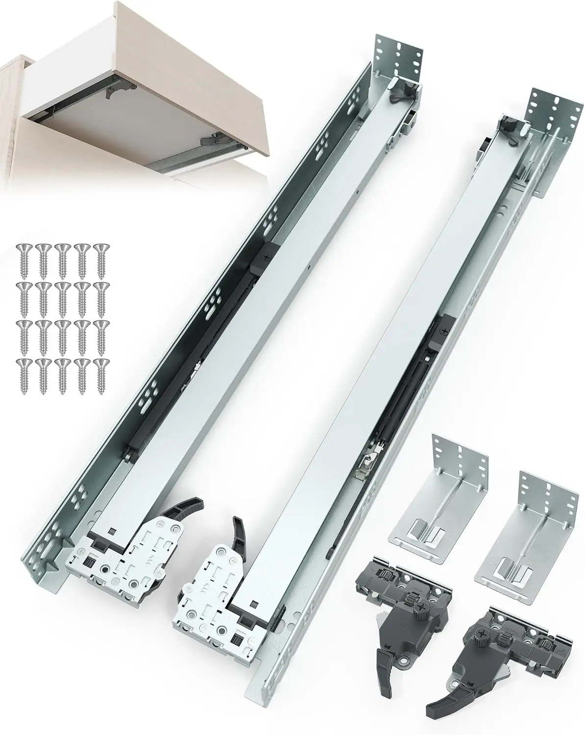 21 Inch Undermount Soft Close Drawer Slides Full Extension Concealed Bottom Mount Rails with 5D Locking Device & Rear Mount Brackets 100LB Load for Face Frame Cabinet, 6 Pair