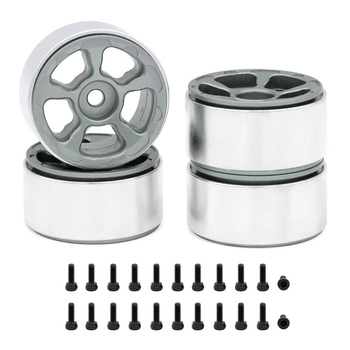 

AM-4PCS 1,0-дюймовые металлические колесные диски для 1/24 1/18 RC гусеничного автомобиля Axial SCX24 AX24 FCX24 Enduro24 TRX4M, узкие 5-Spokes серые