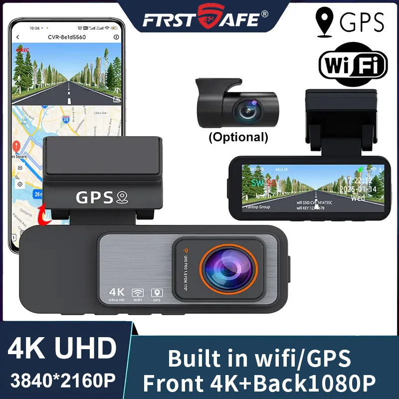 

4K UHD Dual Lens 3.2 Inch Car Dash Cam Front Rear Recording Built-In WiFi GPS Night Vision 1080PRear View Car DVR Video Recorder
