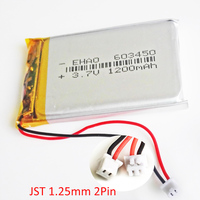 3.7V 1200mAh Lithium Polymer LiPo Rechargeable Battery 603450 + JST 1.25mm 2pin Connector For GPS DVD Mobile Video Game E-books