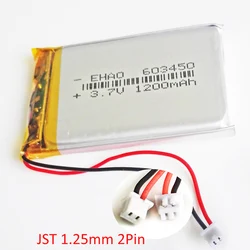 3.7V 1200mAh Lithium Polymer LiPo Rechargeable Battery 603450 + JST 1.25mm 2pin Connector For GPS DVD Mobile Video Game E-books