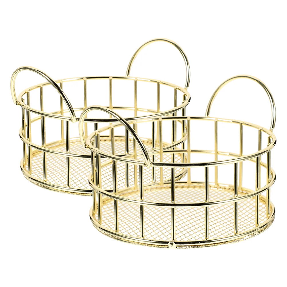 2 Pcs Desk Storage Box Metal Basket for Sundries Iron Fruit Snacks Container Desktop Organizing