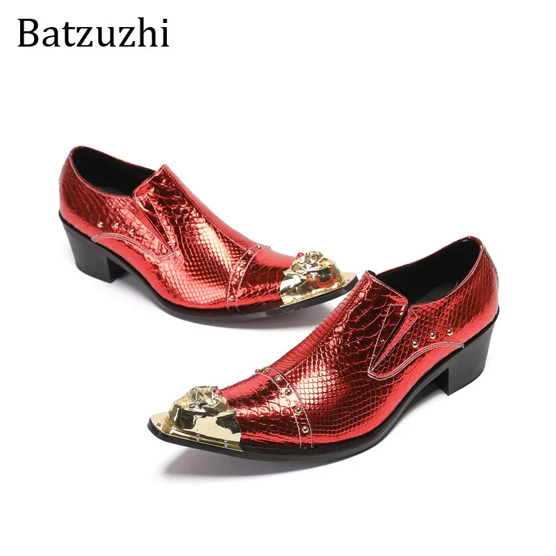 

Batzuzhi Men Fashion Slip on Letaher Dress Shoes Fashion Red Business, Party, Wedding Shoes for Men! 6.5cm High-heels.