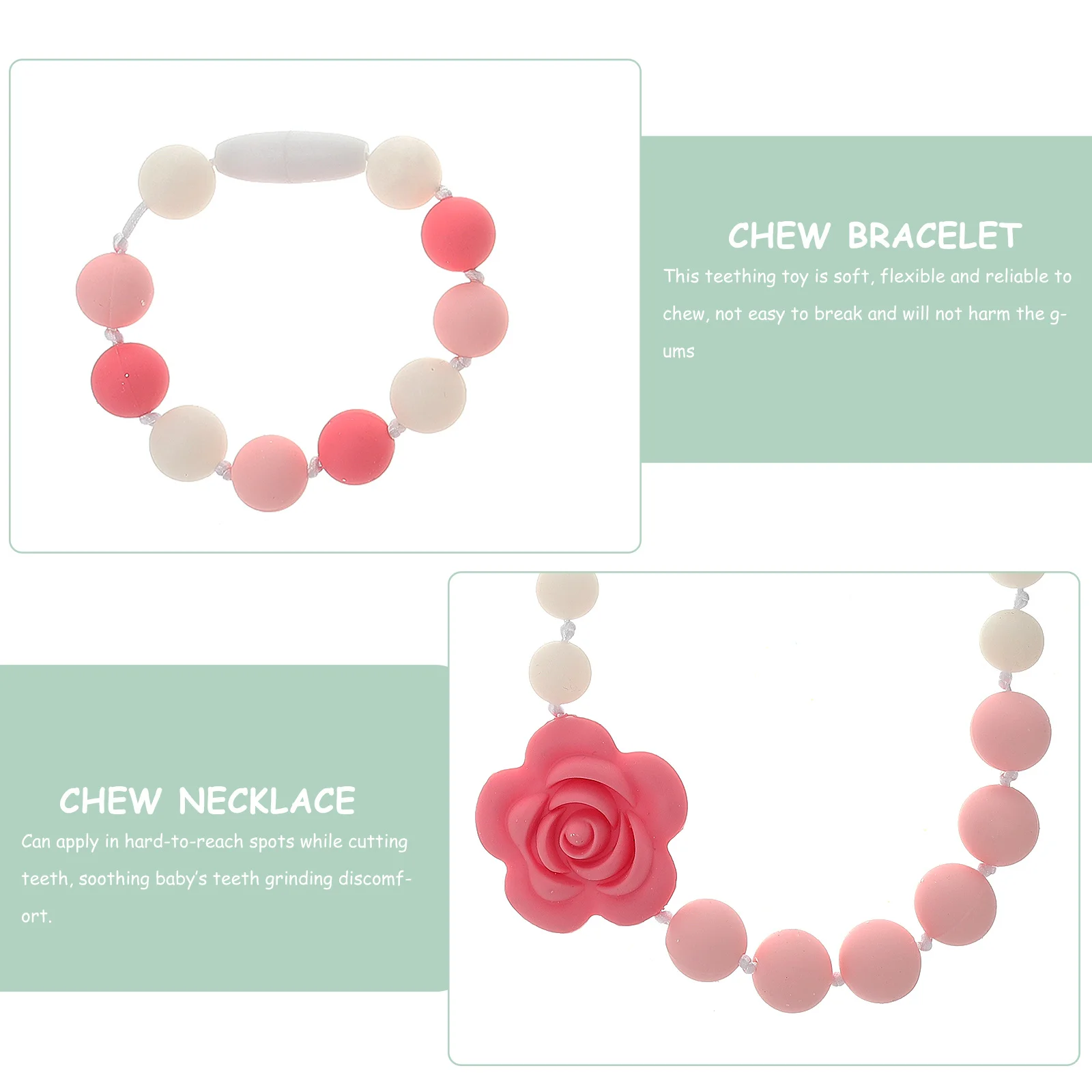 

2Pcs Rose Shape Baby Silicone Teething Necklace Chew Soft Flexible Bracelet Nursing Teether for Infant Toddler Sensory Relief