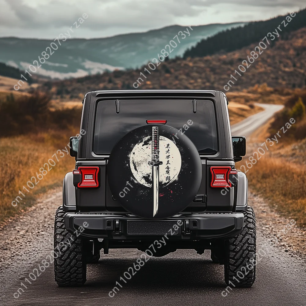 

Moonlit Samurai Sword Various Models Spare Car Tire Cover Prevention Sand Dust rainwaterTire Cover Sturdy Durable Tire Covers