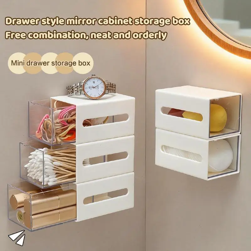 1/2 Pcs Plastic Drawer Style Punch Free Bidirectional Storage Box For Makeup Remover Cotton Hair Clips And Cotton Swab Storage