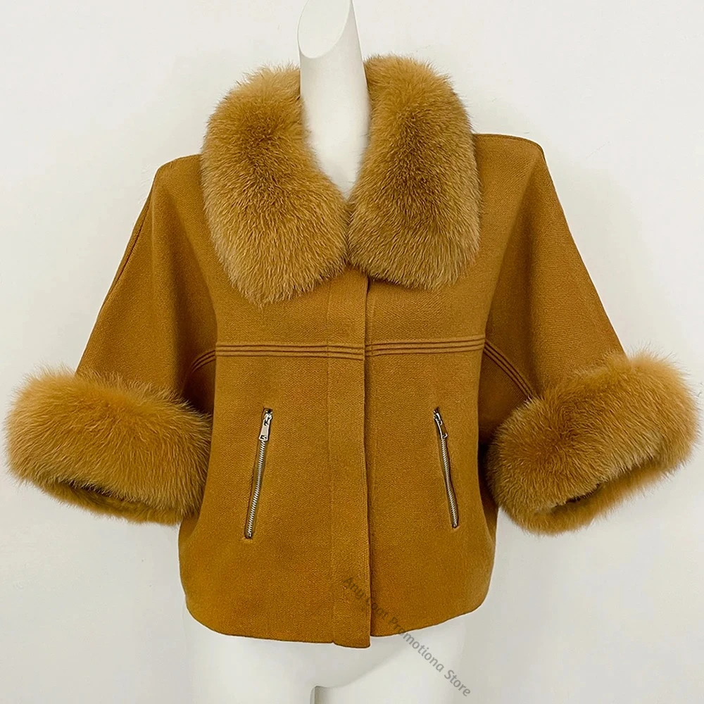 Women Knit Sweater Fur Trim New Fashion Cropped Knitted Top European Street Style Warm Autumn Winter Casual Ladies Outerwear