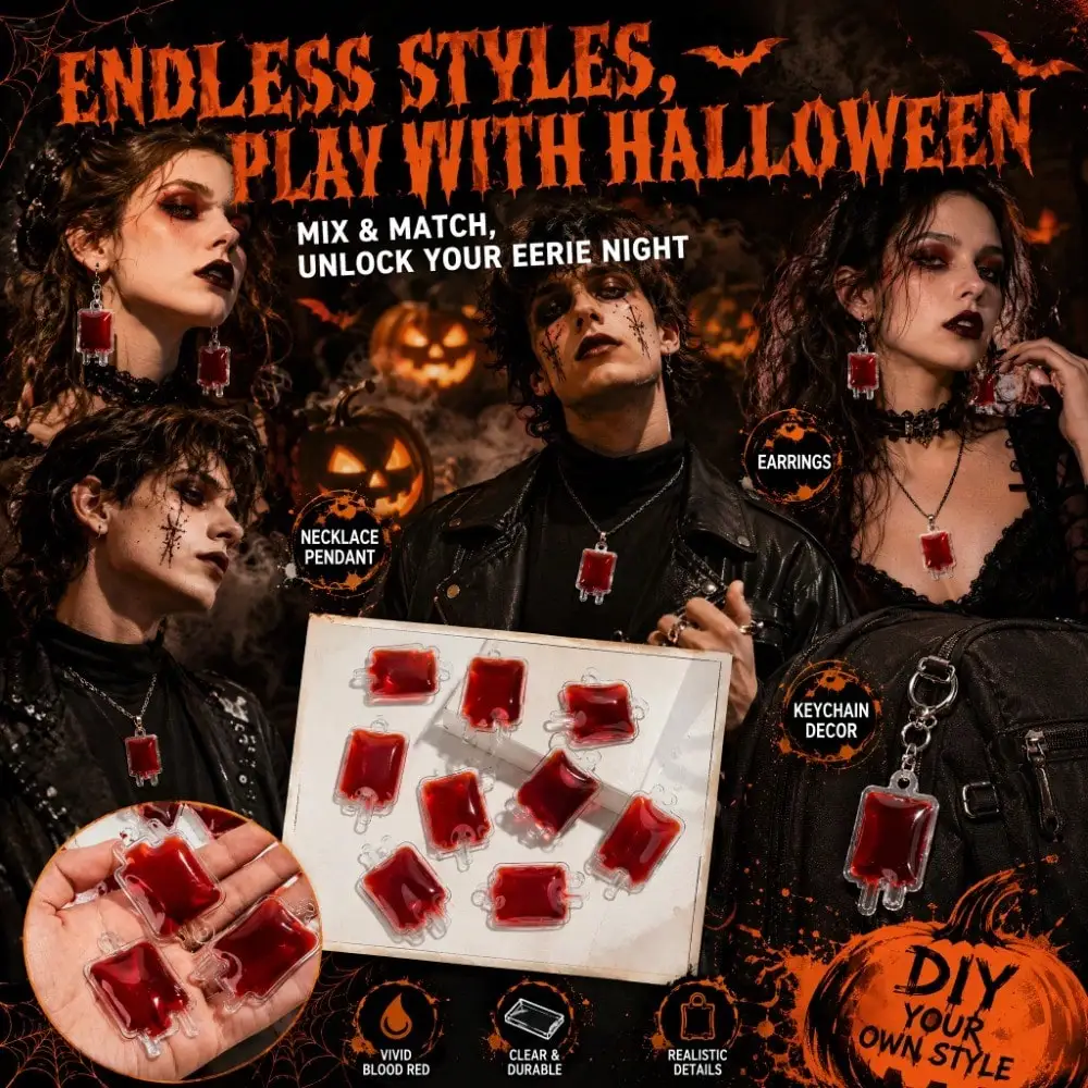1/3/10pcs Horror Gothic Blood Bag Pendant for Jewelry Making, DIY Earring Keychain Charms, Halloween Party Decoration Prop Set