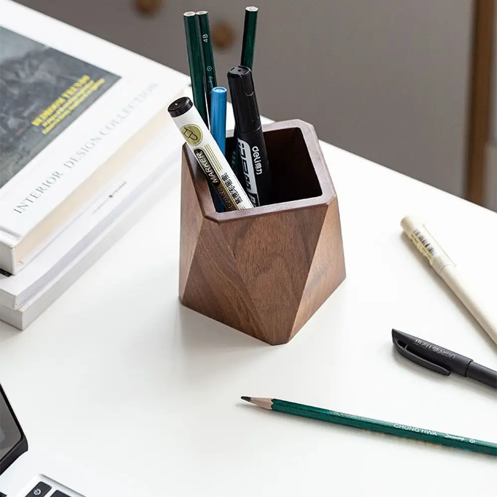 Stationery Writing Materials Holder Home/Office Supplies Walnut Pen Holder Pencil Case Wood Pen Holder Desktop Storage Box