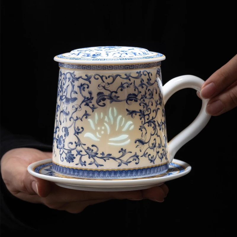 

Blue and white jade porcelain exquisite teacup water cup high-end office home tea mug high value cup