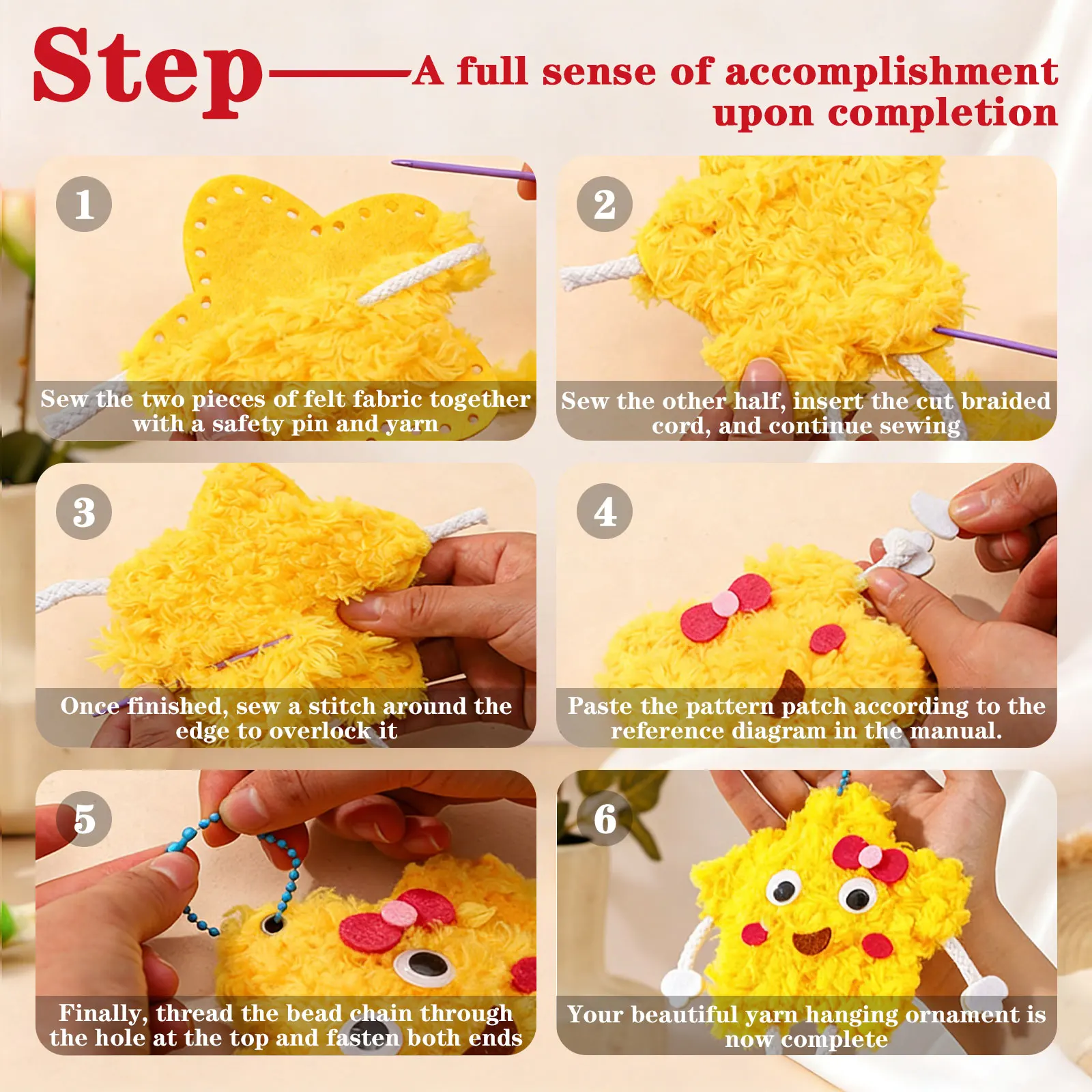 Sewing Kit for Beginners Easy DIY Projects Cute Cartoon Star Fruits Dolls Make Your Own Pendant Charms Birthday Gift Felt Crafts - view 6