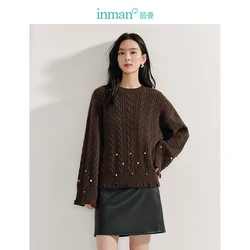 INMAN Vintage sequin Pullover Women's Sweater 2024 Autumn knitwear long-sleeved loose lazy style top