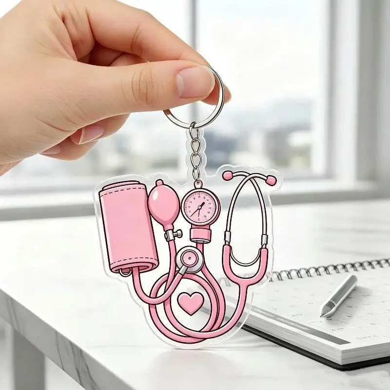 S 1PC New Stethoscope And Sphygmomanometer Acrylic Keychain Cute  Gift For Nurses Decor