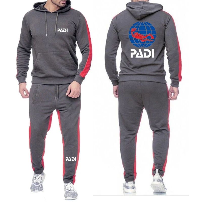 2024 Scuba Driver Padi Men Spring Autumn Solid Color Set Casual Pullover Hoodie + Trousers Comfortable Simplicity 2 Pieces Suit