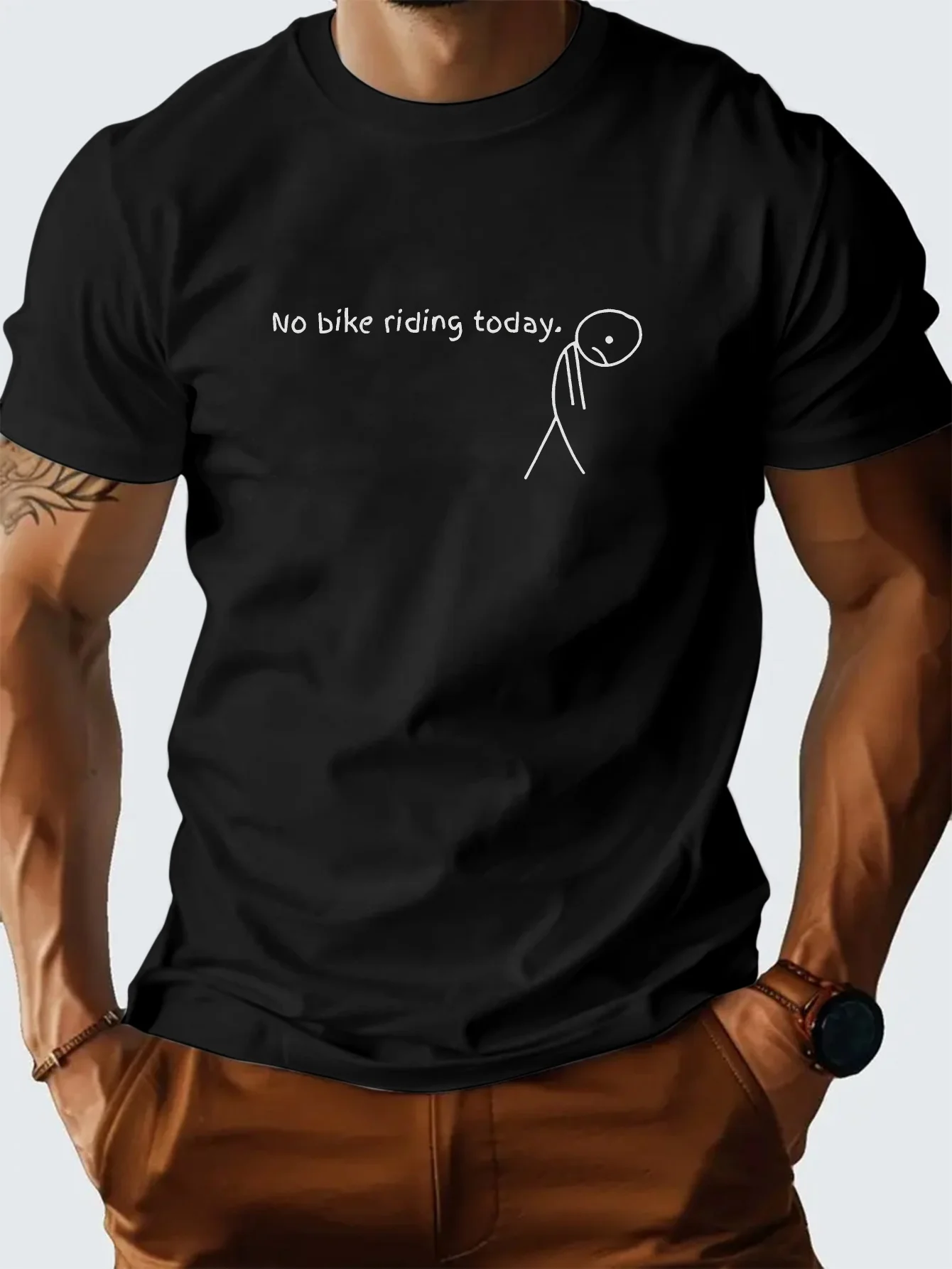 

Minimalist Line Art Design,No Bike Riding Today pattern design-100% cotton summer O-neck short sleeve casual printed T-shirt.