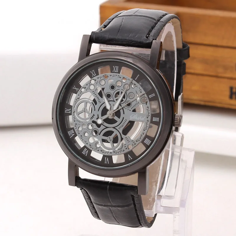 Reloj Hombre Mode Imitatie Mechanische Horloges Mannen Skelet Horloges Lederen Band Quartz Horloges Mannen Goedkope Prijs