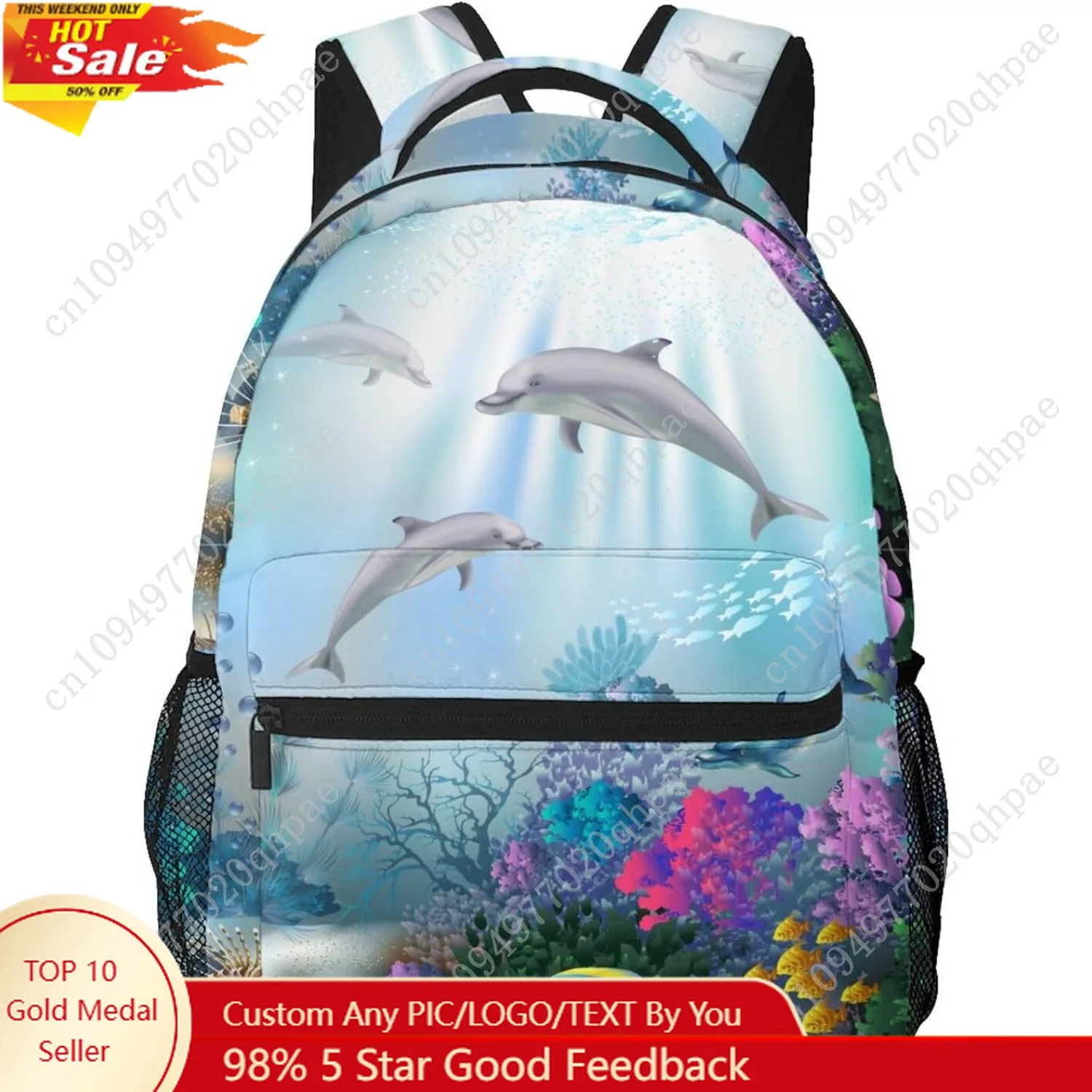 

Ocean Animal Dolphin Backpack For School Laptop Bags Bookbag Big Casual Daypack For Student Girls Boys Kids Teens Travel Sports