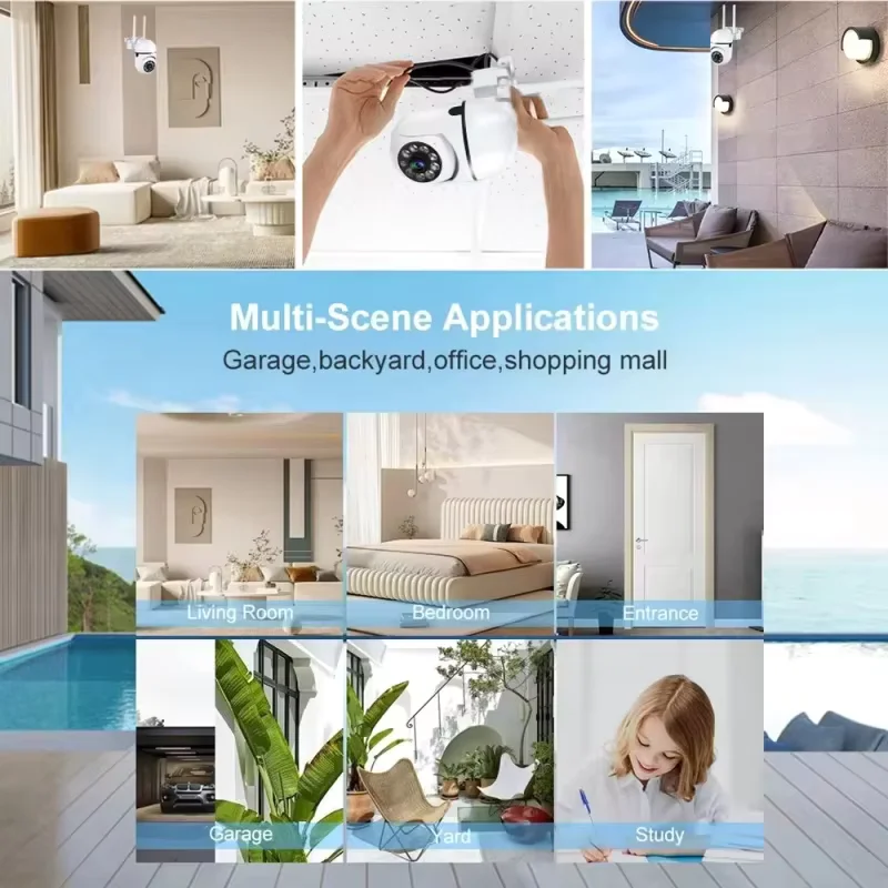 2026 8MP WiFi Security Camera 2.4G Home Surveillance PTZ IR Night Vision Motion Detection Child Monitoring with 2 Antennas