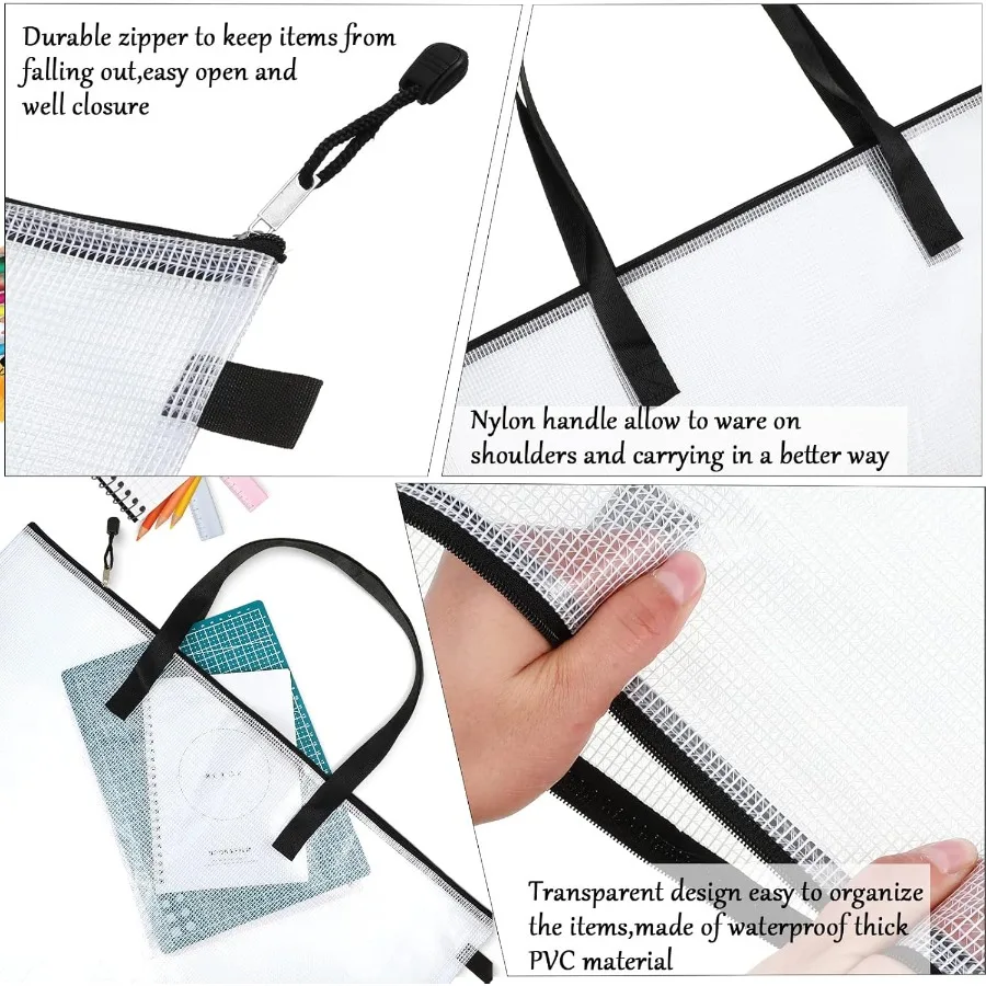 กระเป๋าใส่ผลงานศิลปะกันน้ำ 10 ชิ้นพร้อมซิปและหูหิ้วสำหรับจัดเก็บโปสเตอร์ งานศิลปะ กระดานข่าว แผนภูมิ และการสอน