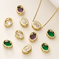 4/6Pcs 18K Gold Color Plated Brass Ellipse Cuboid Heart Beads with Zircon for DIY Bracelet Necklace Jewelry Making Accessories