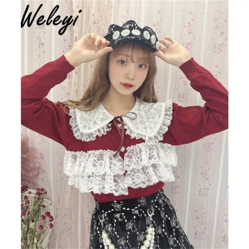 

Sweet Kawaii Clothes Japanese Female Sweater 2024 Spring New Soft Girl Cute Lolita Doll Neck Irregular Buckle Knit Cardigans