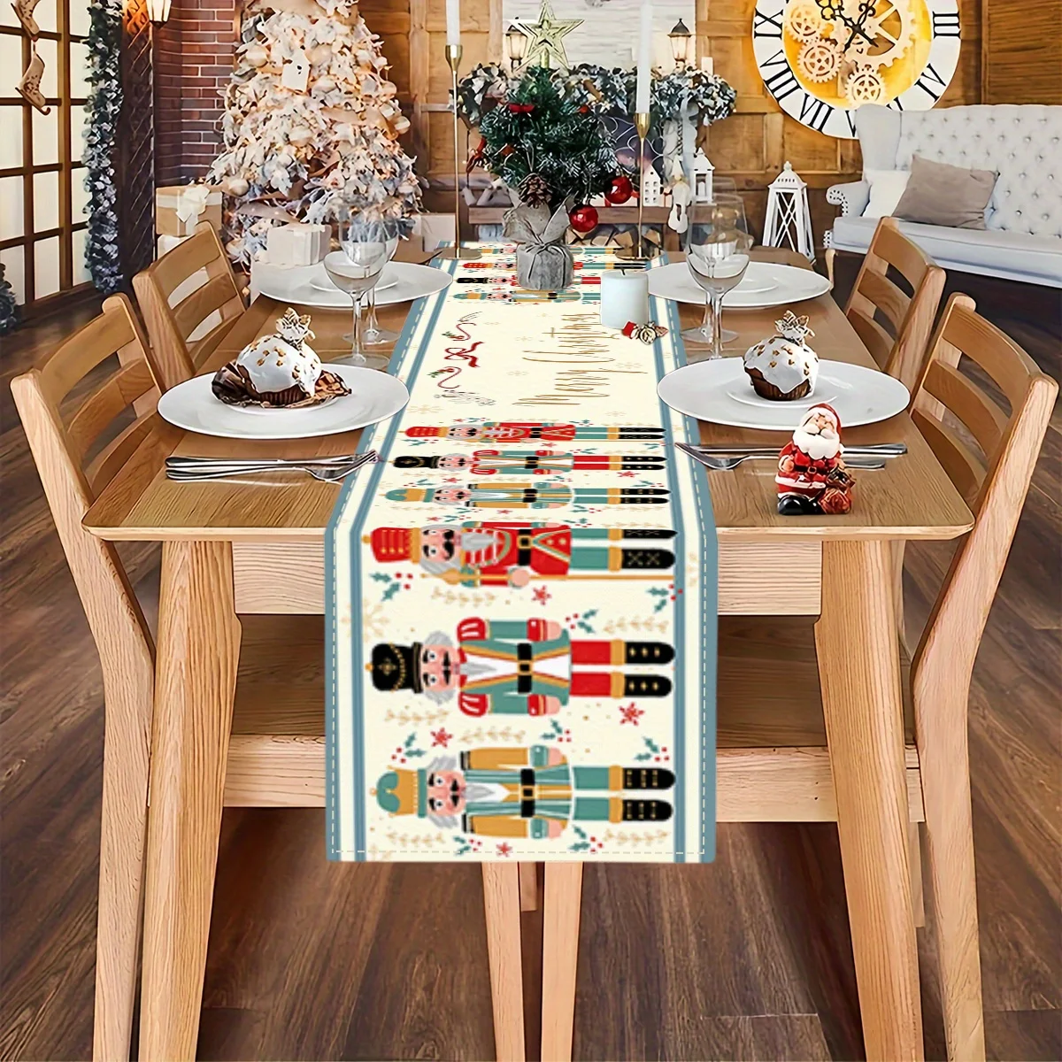 Christmas Nutcracker Table Runner Holiday Party Decor Reusable Winter Xmas Kitchen Dining Table Runner Christmas Decorations