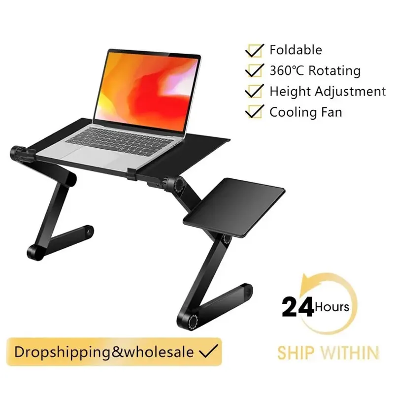 Adjustable Laptop Desk Stand Portable Aluminum Ergonomic Lapdesk For TV Bed Sofa PC Notebook Table Desk Stand With Mouse Pad