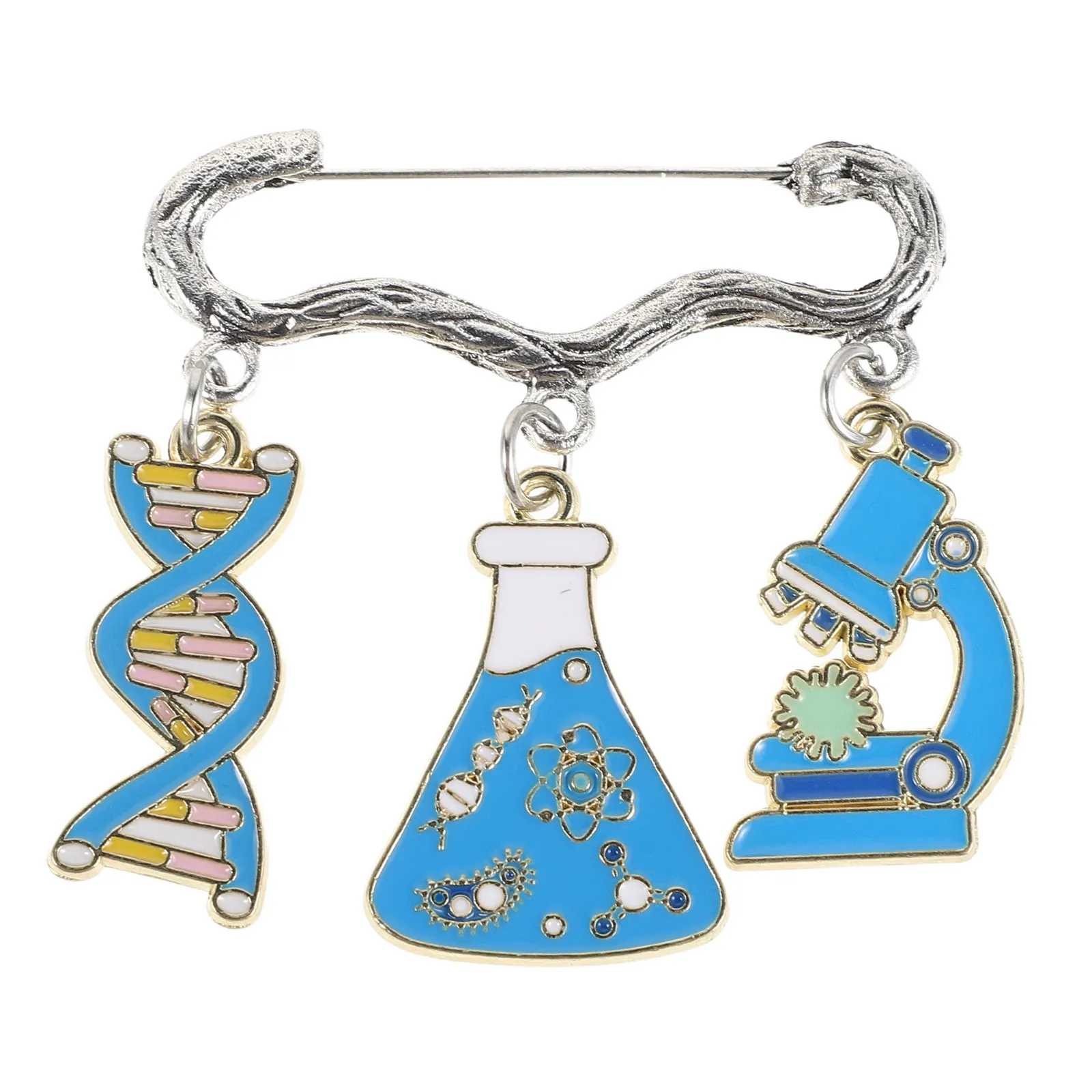 Science Badge Brooch Dna Double Helix Microscope Beaker Lapel Pin for Laboratory Adults Backpack Caps Party Accessories