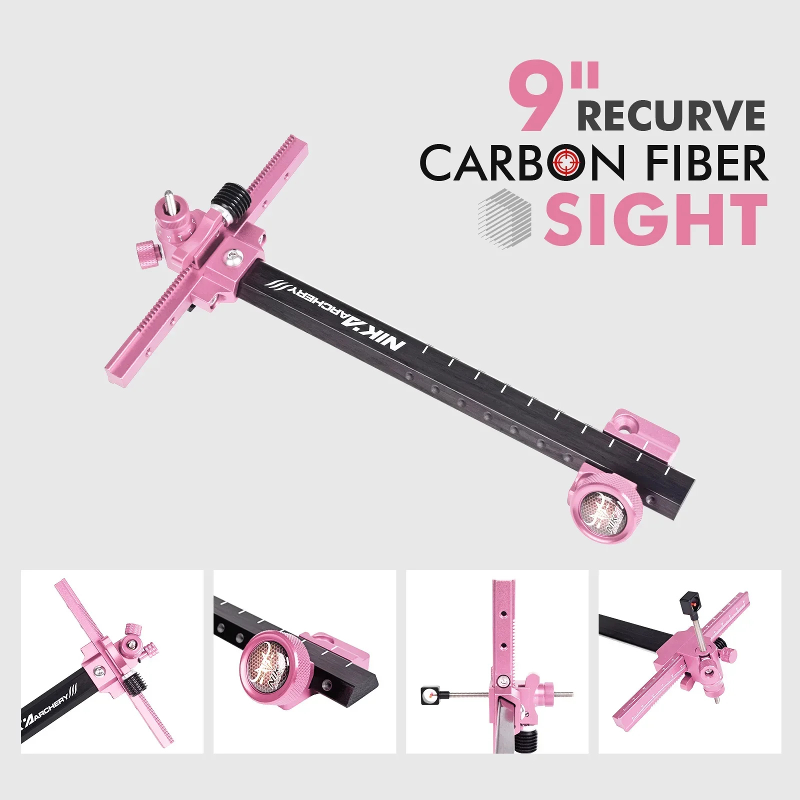 Archery Recurve Bow Sight (carbon style)  9inch T Shape Target Sight For Shooting Hunting Accessories Right Hand Black/Pink/Red view 5
