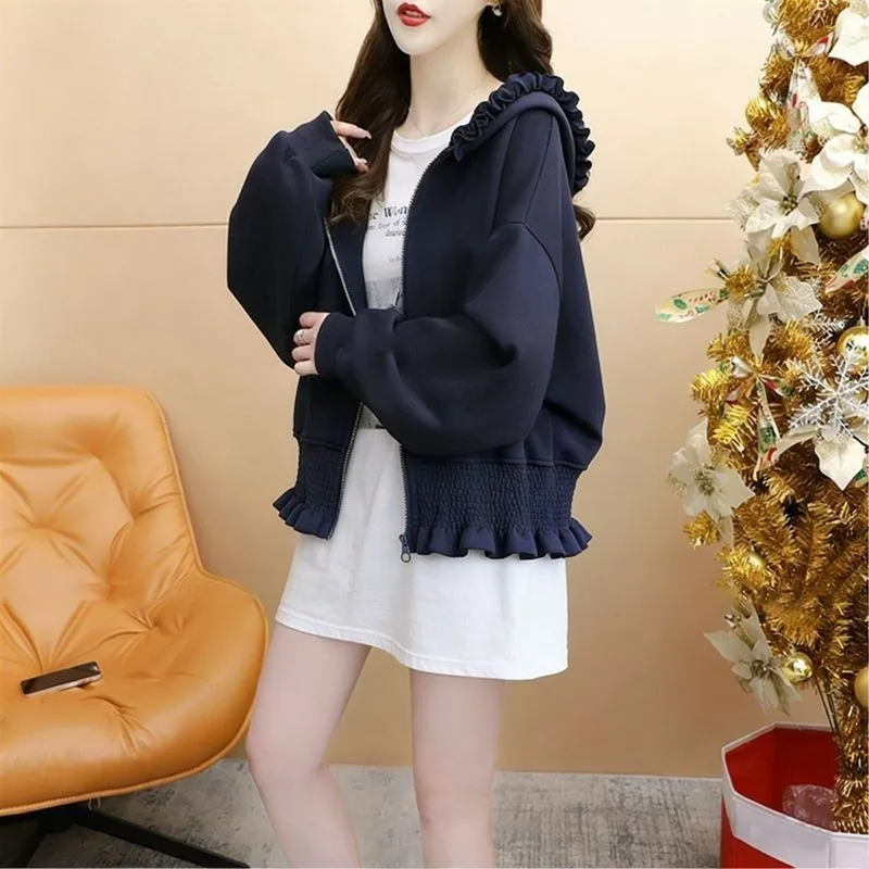 Korean Loose Hooded Jacket Women's 2026 Spring and Autumn Fashion Zipper Top 2
