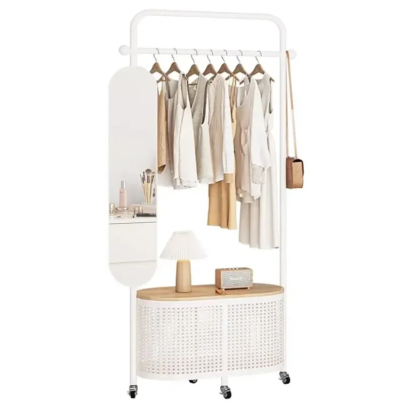 

Movable floor coat rack Home full-body mirror fitting rack