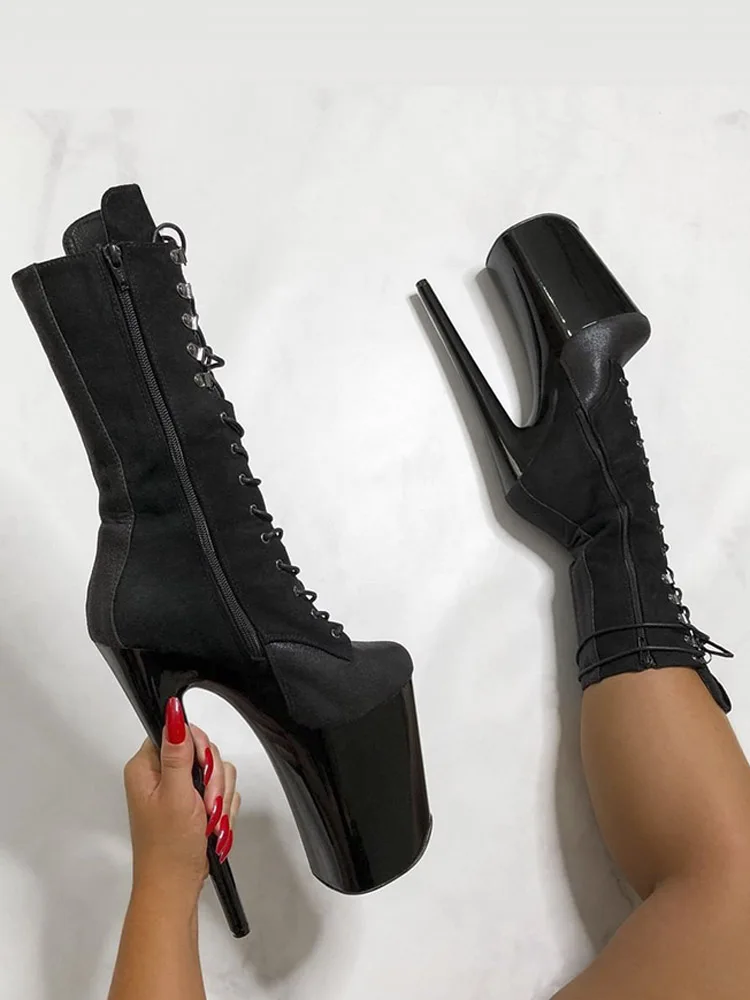 Nightclub Strip High Heels Plus Size Exotic Splicing 20cm Sexy Fetish Ankle Boots For Women Pole Dance Heels Waterproof Platform