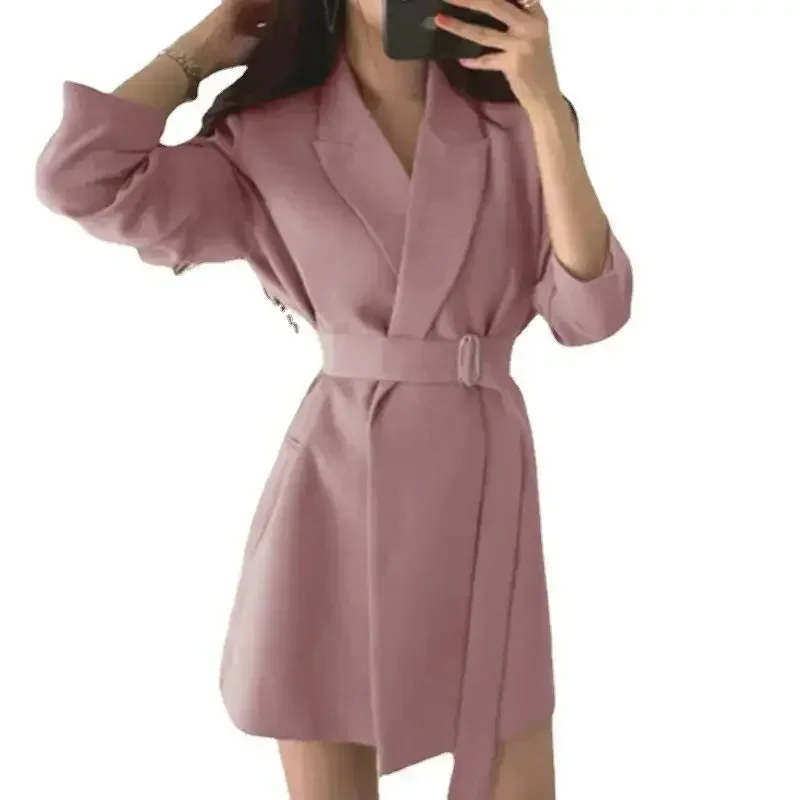 Jacket Dress Wool & Blend Outerwear Tweed Solid Long Women\'s Blazers Over Clothing Pink Female Coats and Jackets Elegant Youth