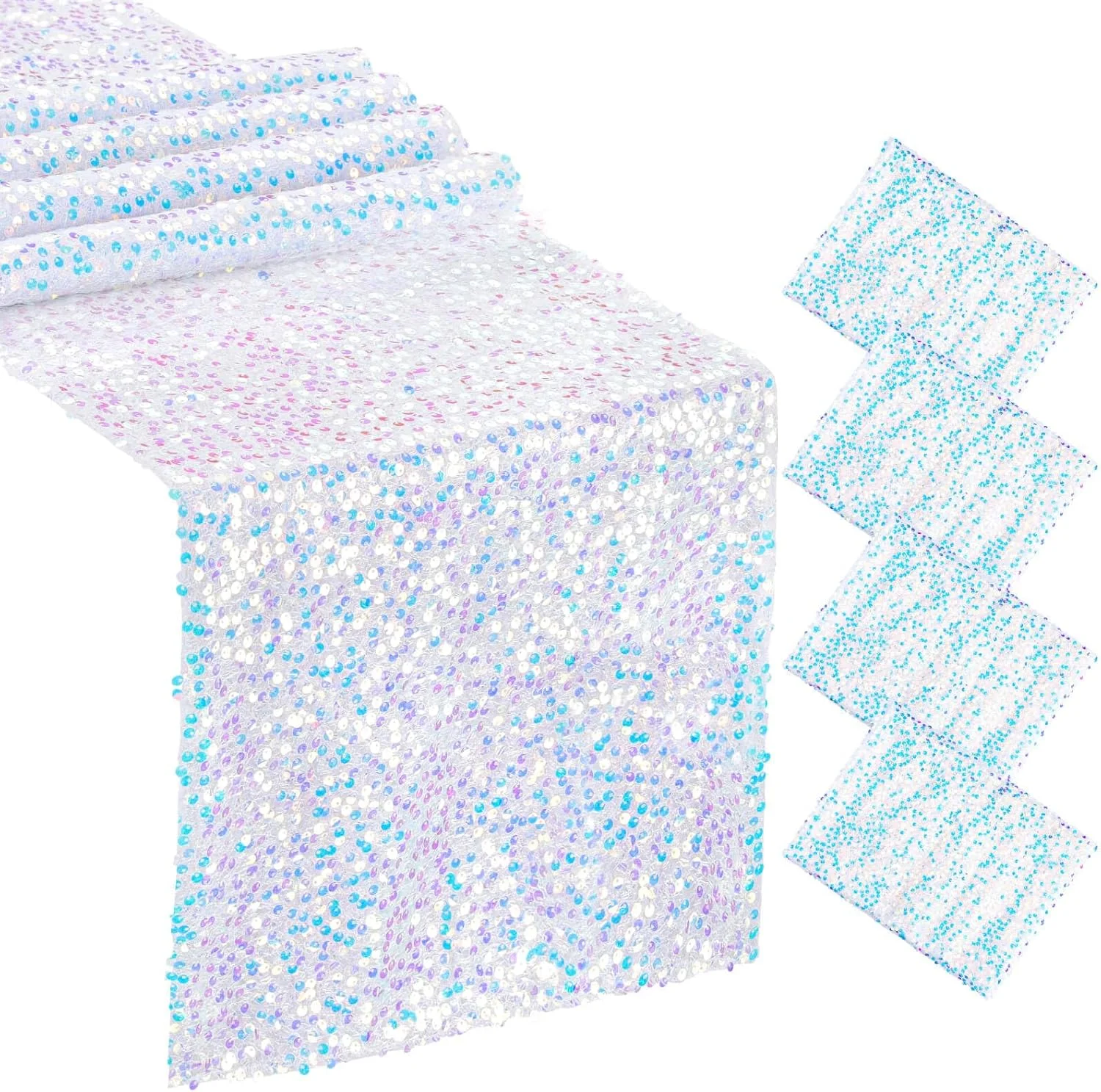 مجموعة من 4 مفرش طاولة مزين بالترتر قزحي الألوان حورية البحر مفرش طاولة لامع لحفلات الزفاف وأعياد الميلاد وديكور المورد