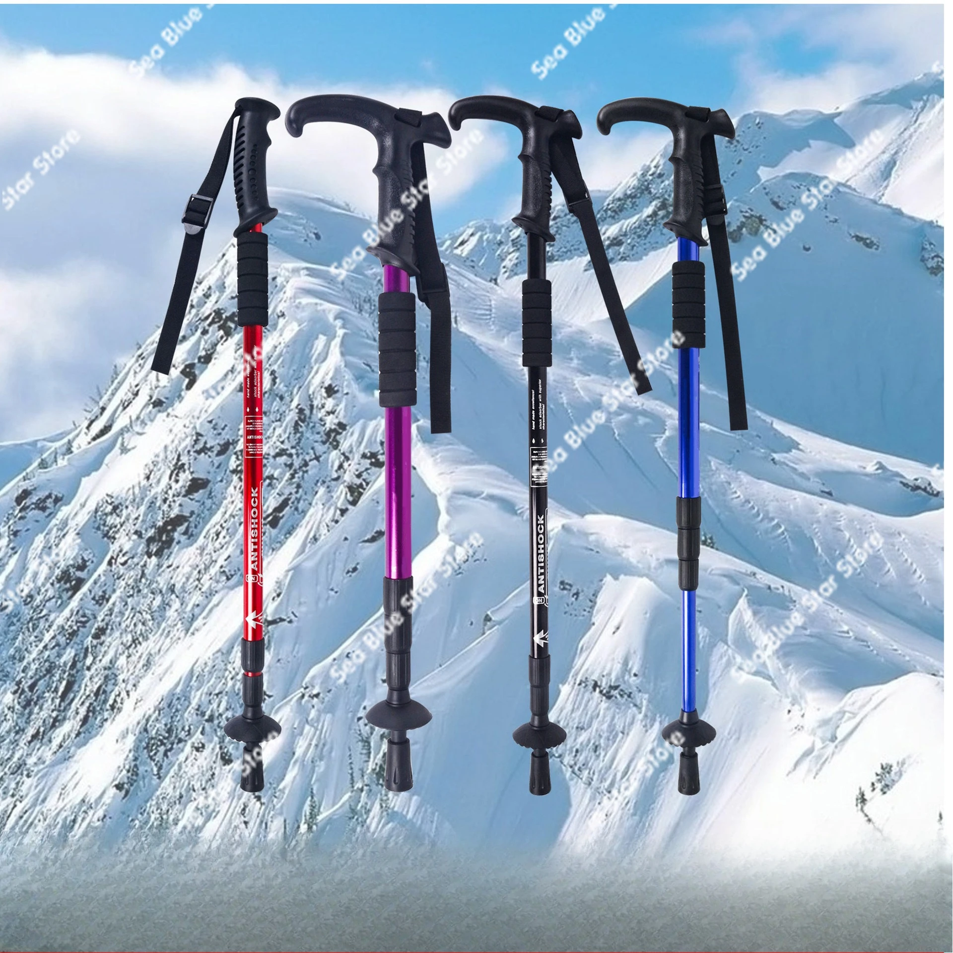 Outdoor Travel Mountaineering Cane Retractable Mountain Climbing Outdoor Cane Aluminum Alloy Hiking Cane