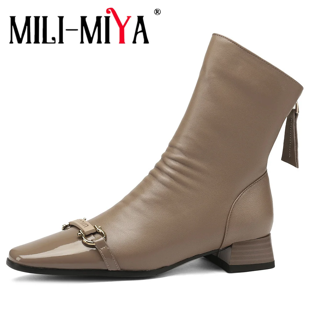 

MILI-MIYA New Square Toe Ankle Short Boots Latest Women High Quality Soft Sheepskin Zipper Low Heel Dress Party Versatile Shoes