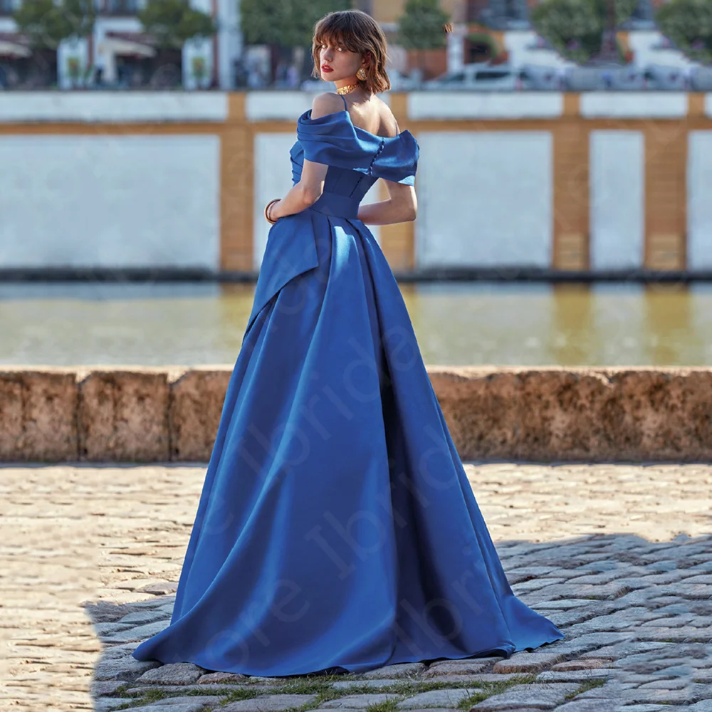 New Graceful Blue Mother Dresses 2024 On Sale Off Shoulder Mother of the Bride Gowns Side Slit Wedding Guest Dress with Straps