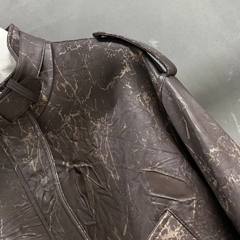 Damenmantel Frühjahr 2025, neue Mode, natürliches echtes Schaffell, kurze Länge, importierte Haut, Faltenprozess, Kragenkrawatte