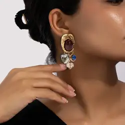 ZAA Women Jewelry 2024 Trend Ethnic Style High Quality Vintage Animal Drop Earrings Resin Bejeweled Charm Holiday Party Access