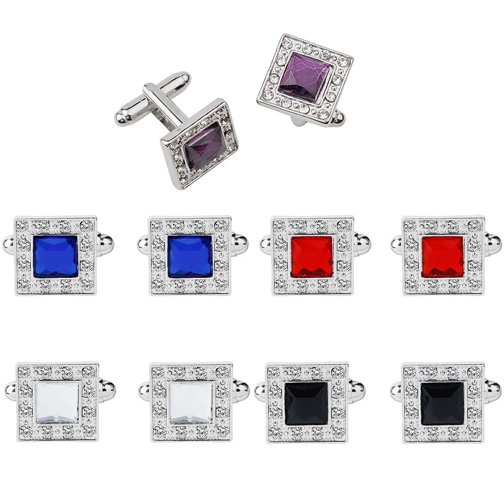 1Pair French Zircon Square Cufflinks Fashion Men\'s Business Banquet Suit Shirt Cuffs Buttons Luxury Wedding Cuff Links Gifts