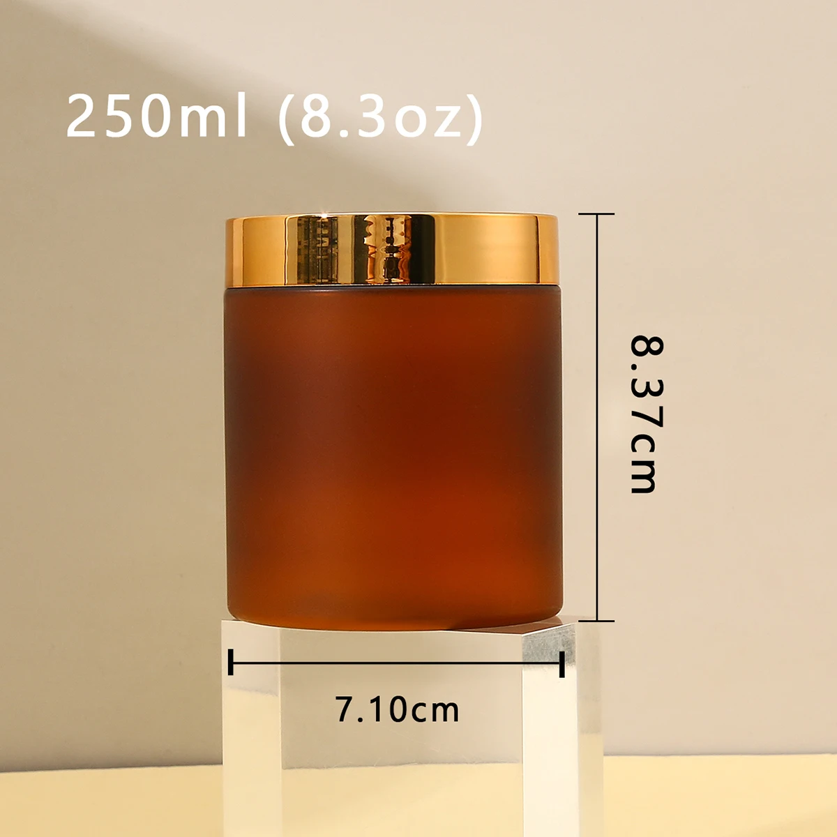 1/2/4pcs 250ml Straight Sided Amber Frosted Plastic Cosmetic Jar With Electroplated Gold Cap Great for Body Butter, Cream, Stash