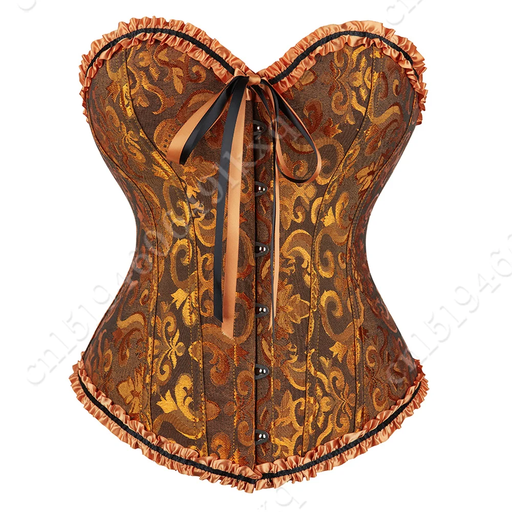 Corset Bustier Top for Women Bustier Overvst Sexy Lace Up Sexy Floral Corset Lingerie Gold Yellow