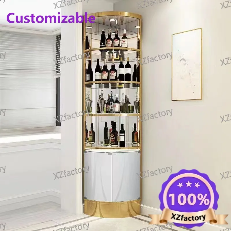 Factory Direct 2026 Top Rated Light Luxury Stainless Steel Titanium Mirror Wine Cabinet