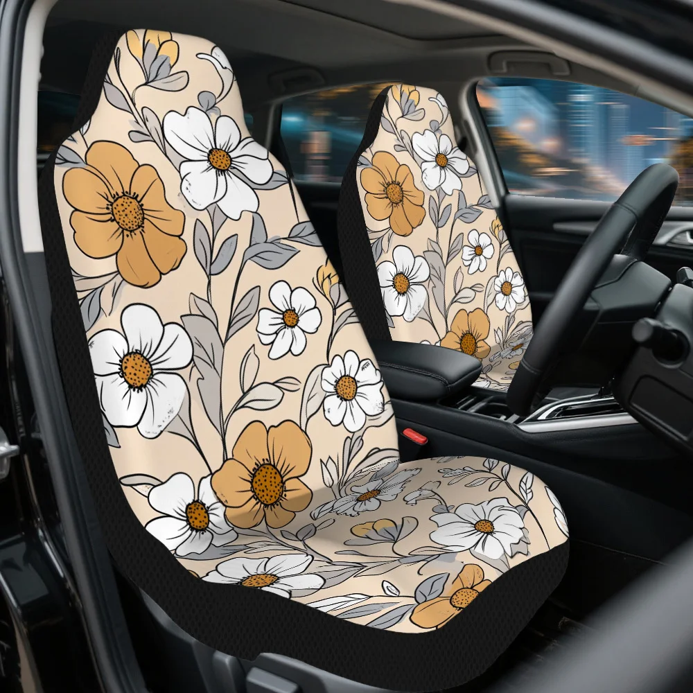 2pcs Floral Garden Blooms Print Car Seat Covers - Durable Polyester Front Seat Protectors For Cars, SUVs & Sedans, Easy To Insta