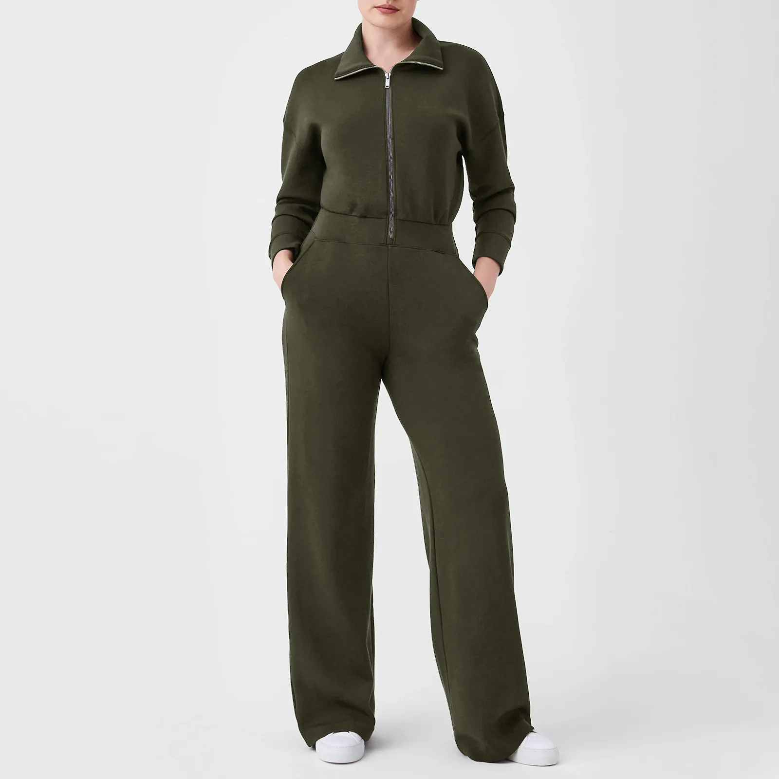 Winter Autumn Long-sleeve Loose Romper Female Vintage Pocket Sweatpants Overall Jumpsuit Casual Zipper Thick Warm Women Jumpsuit