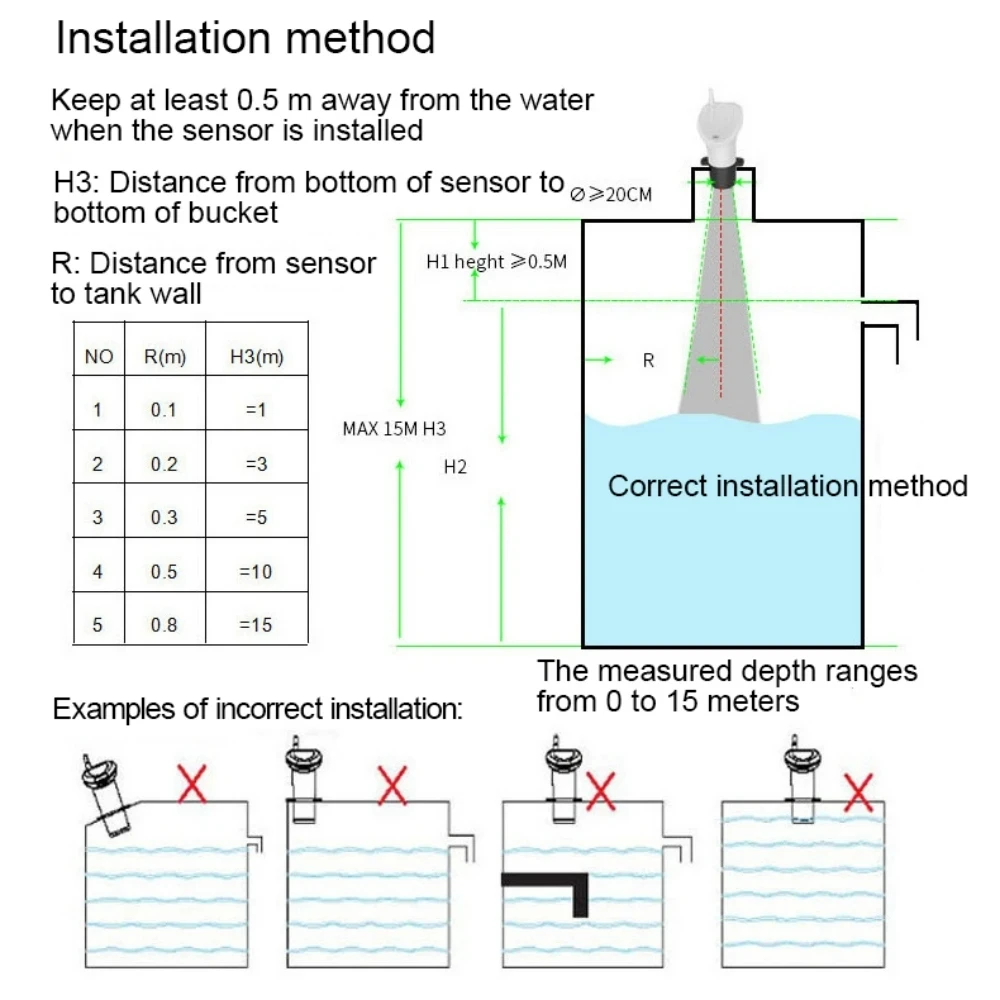 Wireless Ultrasonic Water Level Indicator Gauge Water Tank Sensor Liquid Level Sensor Temperature Meter Wireless Depth Gauge