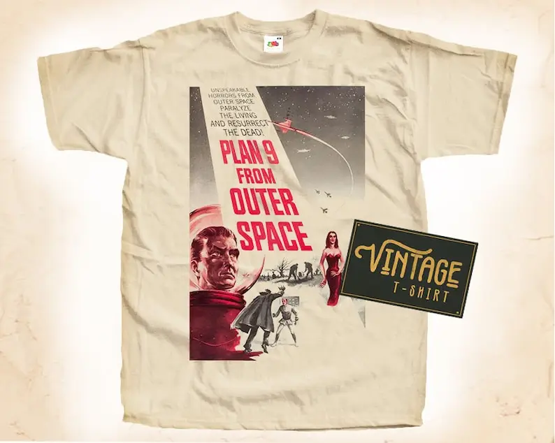 

Plan 9 from Outer Space V1 T shirt Tee Natural Vintage Cotton Movie Poster Beige All Sizes