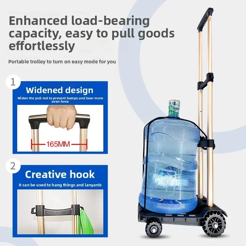 small pull-up cart, aluminum tie rod, luggage cart, hand-pulled cart, shopping and moving, grocery shopping cart with bag
